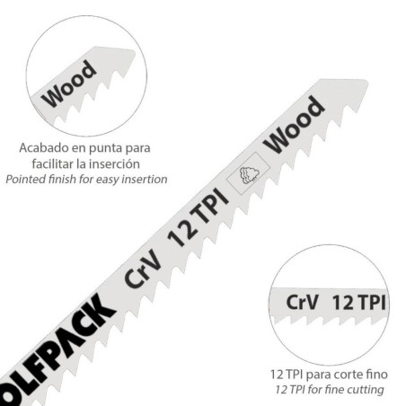 Hojas Sierra Calar Para Madera Corte Fino 5 Piezas. Hoja Cromo Vanadio 58. Vástago T Universal