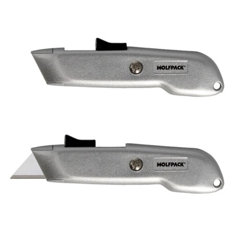 Cúter Auto retráctil Con Hoja Acero Sk5 Carcasa De Aluminio Diseño Ergonómico, Cuchillo Seguridad, Cúter Seguridad,