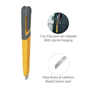 Cúter Profesional Hoja Acero Al Carbono 9 mm. con Clip De sujeción. Cúter Manualidades, Cúter Trabajo,