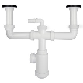 Sifón Doble Con Válvula Extensible 1-1/2" Con Sumideros De Diámetro 70 mm. Sifón Fregadero Cocina, Sifón Evacuación