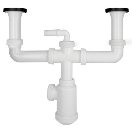 Sifón Doble Con Válvula Extensible 1-1/2" Con Sumideros De Diámetro 70 mm. Sifón Fregadero Cocina, Sifón Evacuación