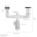 Sifón Doble Con Válvula Extensible 1-1/2" Con Sumideros De Diámetro 70 mm. Sifón Fregadero Cocina, Sifón Evacuación
