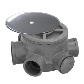 Bote Sifónico PVC Tuberías Diámetro 110 mm. Salidas Diámetro 50 y 40 mm. Altura 90 mm.