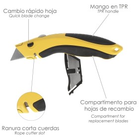 Cúter Con Hoja Retráctil De 20 mm. Cambio Hoja Rápido Carcasa De Aluminio Agarre Engomado. Uso Profesional