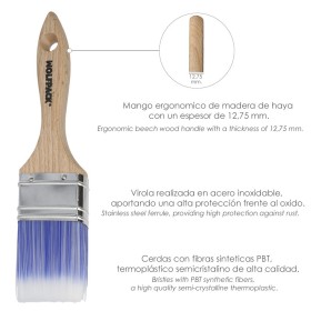 Paletina Profesional Plus Ancho 50 mm. Cerdas Sintéticas PBT, Mango Madera Haya Ergonómico, Brocha Pintor, Pincel Pintura