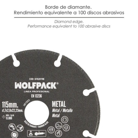 Disco Corte Metales Universal Diámetro 115 x 1,7 mm. Filo de Diamante Disco Corte Acero, Chapa, Hierro, Aluminio