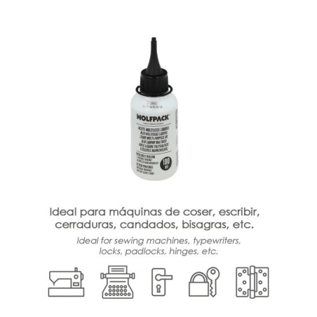 Aceite Lubricante Multiuso Liquido 100 ml. Aceite Cadenas, Aceite Bisagras, Aceite máquinas Coser, Aceite Cerraduras