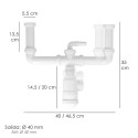 Sifón Doble Extensible Con Doble Evacuación. Salida 1 1/2" Salida Diámetro 40 mm.