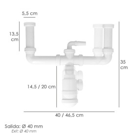 Sifón Doble Extensible Con Doble Evacuación. Salida 1 1/2" Salida Diámetro 40 mm.