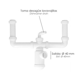 Sifón Doble Extensible Con Doble Evacuación. Salida 1 1/2" Salida Diámetro 40 mm.