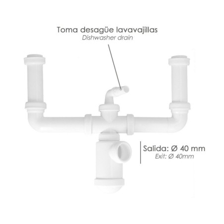 Sifón Doble Extensible Con Doble Evacuación. Salida 1 1/2" Salida Diámetro 40 mm.