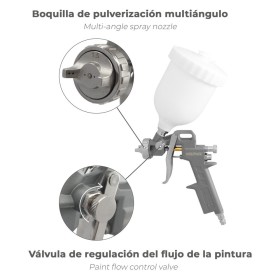 Pistola Pintar Neumática Boquilla De 1,5 mm. Con Depósito Superior 0,6 Litros y Adaptador Rápido