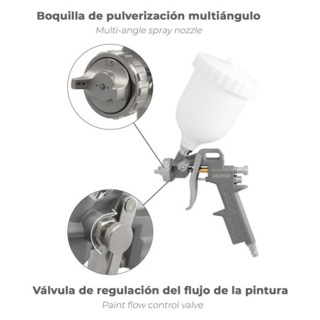 Pistola Pintar Neumática Boquilla De 1,5 mm. Con Depósito Superior 0,6 Litros y Adaptador Rápido