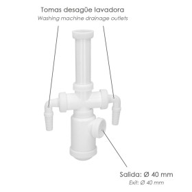 Sifón Botella Extensible 1 1/2" Salida Diámetro 40mm 2 Tomas Lavadora