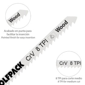 Hojas Sierra Calar Para Madera Corte Medio 5 Piezas. Hoja Cromo Vanadio 58. Vástago T Universal