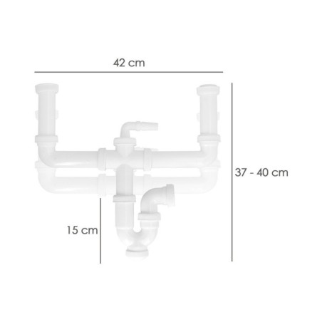 Sifón Doble Extensible Con Dos Evacuaciones 1 1/2" Salida De Diámetro 40 Mm