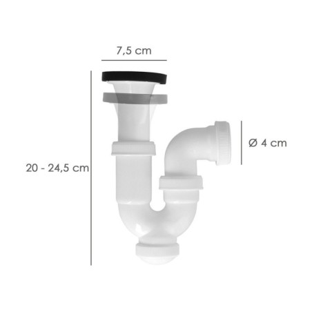 Sifón Curvo Extensible Con Válvula y Tapón 1 1/2" Diámetro 40 Mm