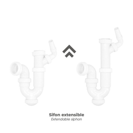 Sifón Curvo Extensible Con Toma Lavadora 1 1/2" Diámetro 40 mm.