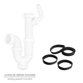 Sifón Curvo Extensible Con Toma Lavadora 1 1/2" Diámetro 40 mm.