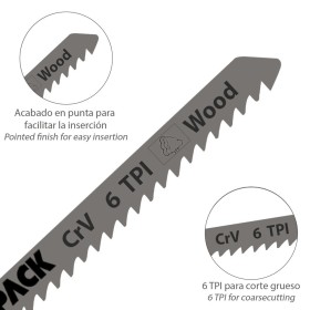 Hojas Sierra Calar Para Contrachapado Corte Grueso 5 Piezas. Hoja Cromo Vanadio 58. Vástago T Universal