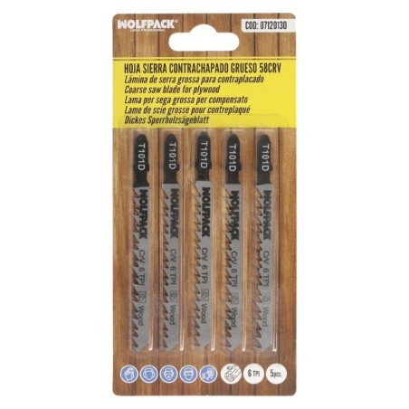 Hojas Sierra Calar Para Contrachapado Corte Grueso 5 Piezas. Hoja Cromo Vanadio 58. Vástago T Universal