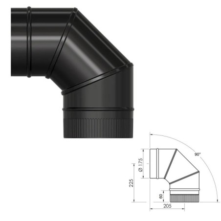 Codo Estufa Liso Vitrificado Negro Ø 175 mm. 90