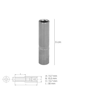 Llave Vaso 1/4 Hexagonal Larga 11 mm. Perfil de 6 caras. Acero Cromo Vanadio, Aristas Redondas