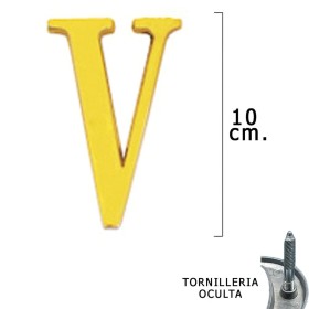 Letra Latón "V" 10 cm. con Tornillería Oculta (Blíster 1 Pieza)