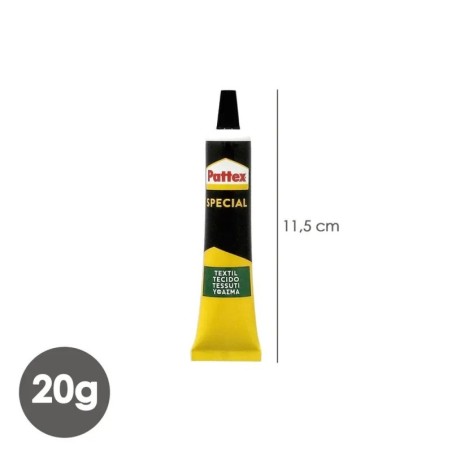 Adhesivo Pattex Especial Textil 20 gr: pega, repara y refuerza tejidos con flexibilidad y resistencia duradera.