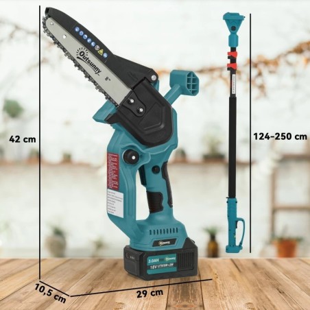 Mini Motosierra Outsunny 580W Brushless | 2 Baterías y Palo Telescópico