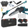 Mini Motosierra Eléctrica Outsunny a Batería (580W) Motor SIN ESCOBILLAS, 2 Baterías de 6000mAh y Palo Telescópico 2 en 1