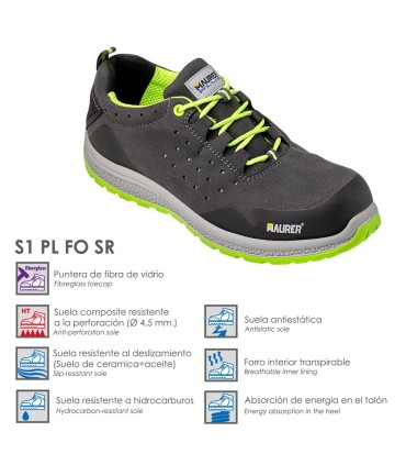Deportiva Seguridad Maurer S1 Modelo Resia Antideslizante con Suela Resistente a los Hidrocarburos